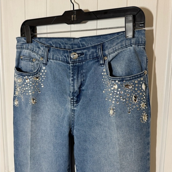 DG2 by Diane Gilman Blue Flare Jeans with Rhinestone Embellishments - Picture 2 of 7